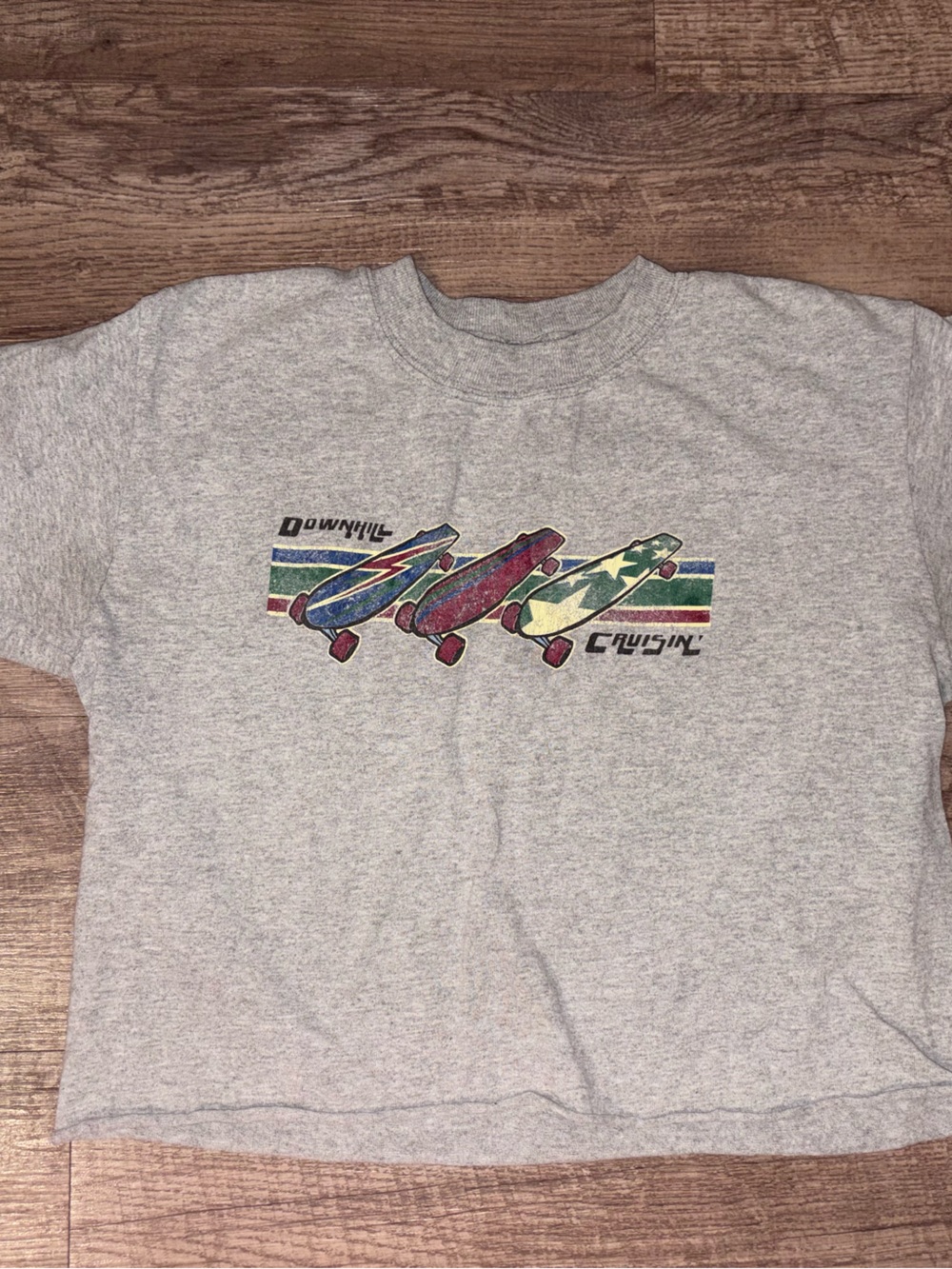 Gray Anvil skateboarding cotton & polyester t-shirt with three skateboards